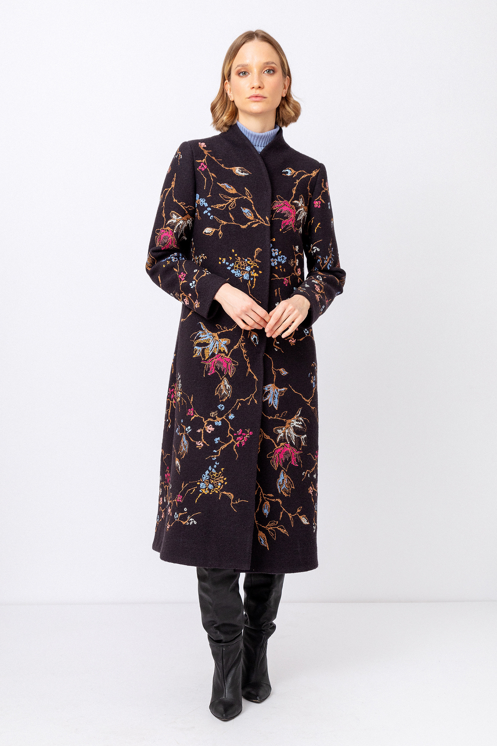 IVKO  Woman IVKO - Boiled Wool Coat with Embroidery Anthracite