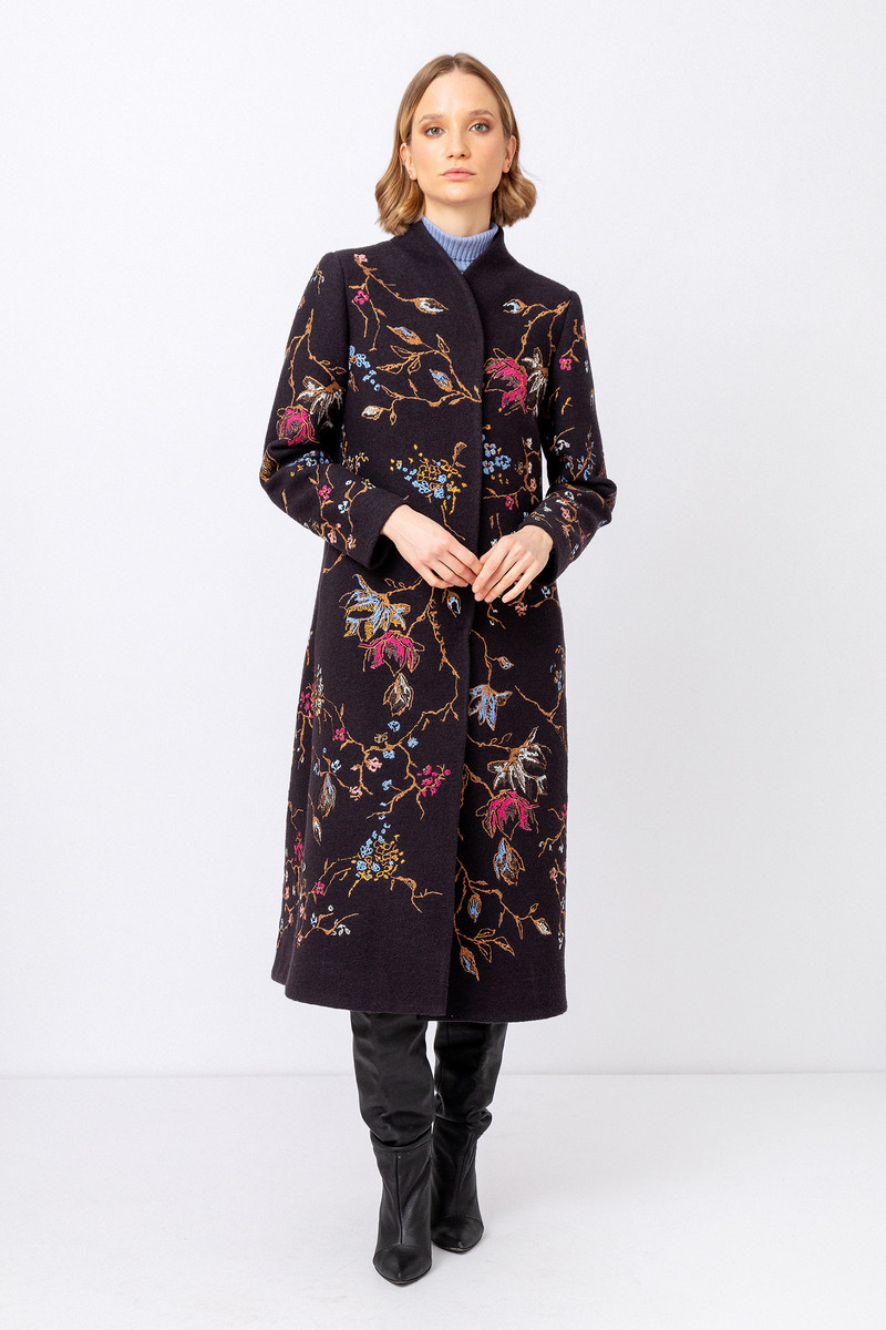IVKO Outlet - Boiled Wool Coat with Embroidery Anthracite