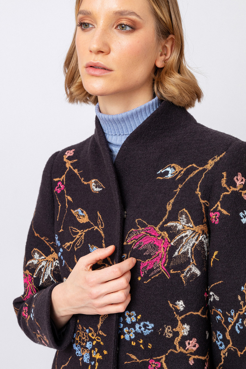 IVKO Outlet - Boiled Wool Coat with Embroidery Anthracite