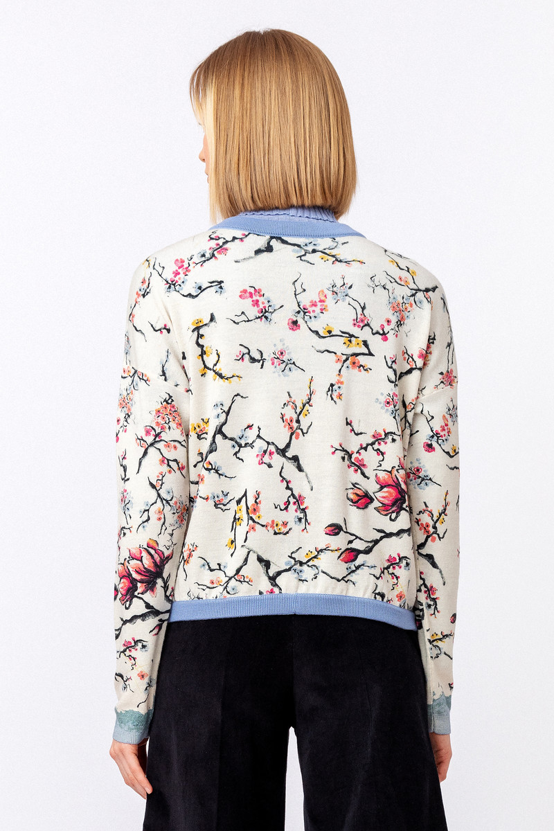IVKO Outlet - Printed Cardigan Cherry Blossom Pattern Off-White