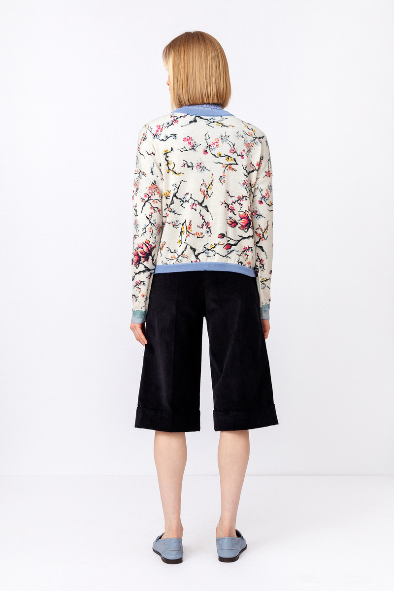 IVKO Outlet - Printed Cardigan Cherry Blossom Pattern Off-White