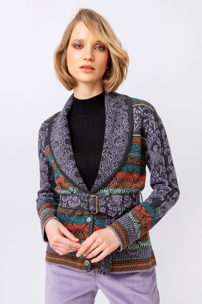 IVKO - V-Neck Jacket Grasset Floral Pattern Anthracite