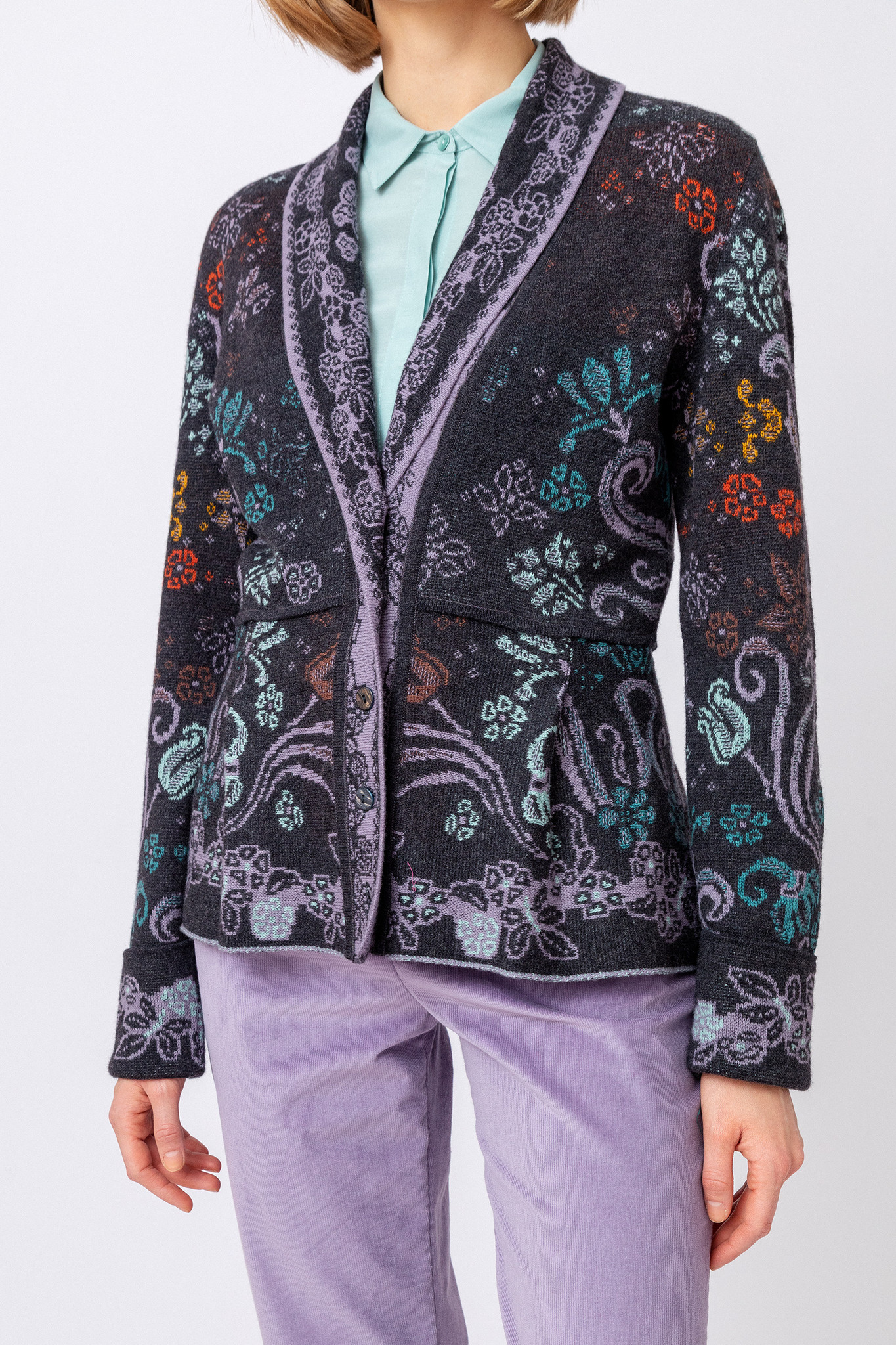 Cardigan-Veste Ivko En Laine Anthracite/bleu - Motif Géométrique - Taille Normale