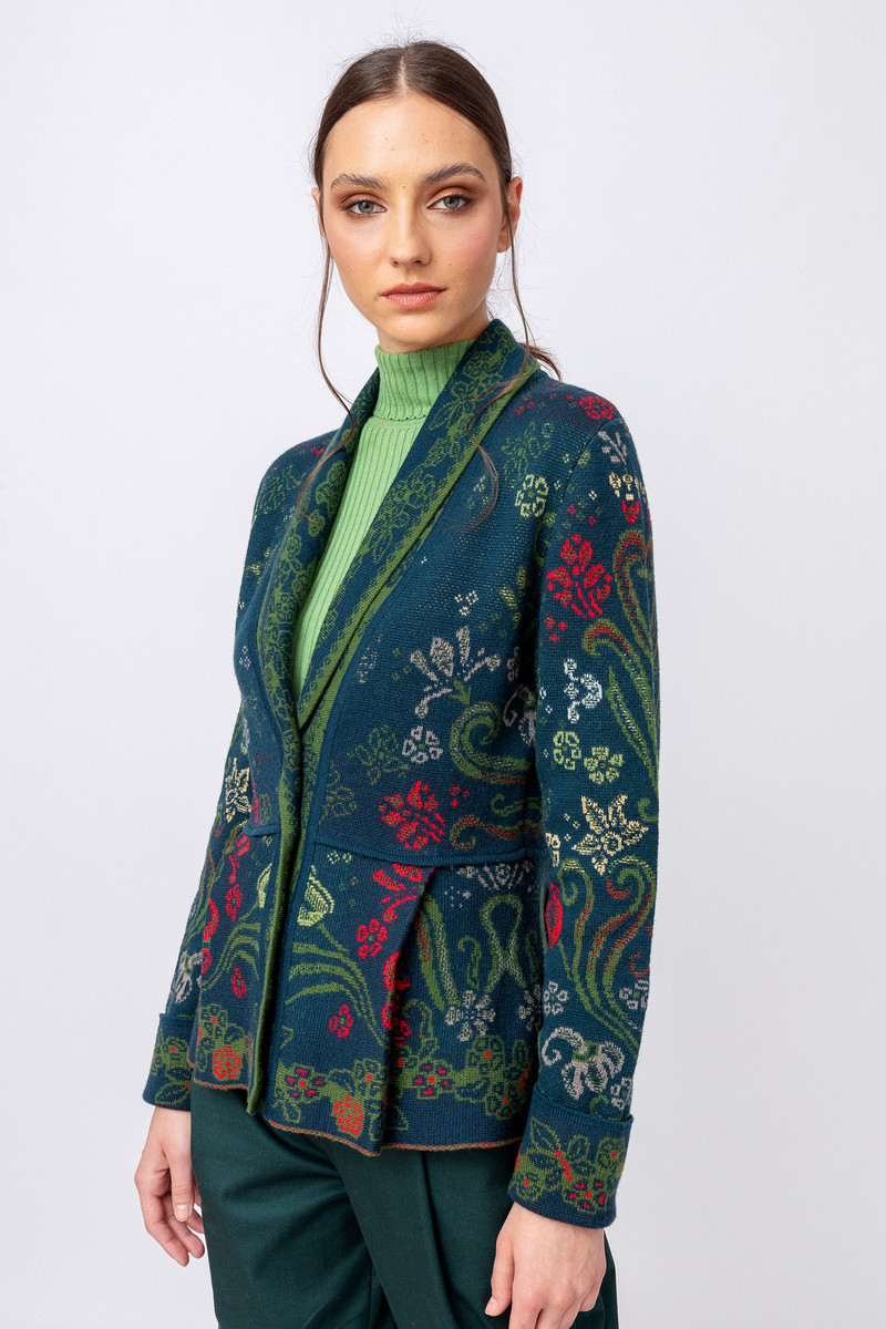 IVKO  - Shawl Collar Jacket Grasset Floral Pattern Green