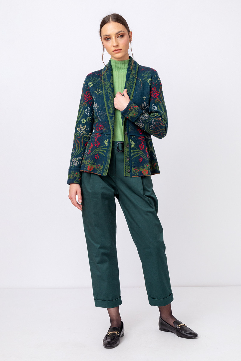 IVKO - Shawl Collar Jacket Grasset Floral Pattern Green
