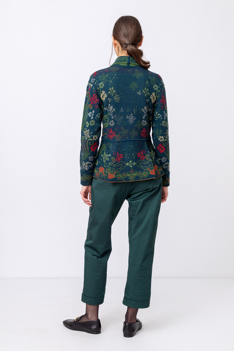 IVKO  - Shawl Collar Jacket Grasset Floral Pattern Green