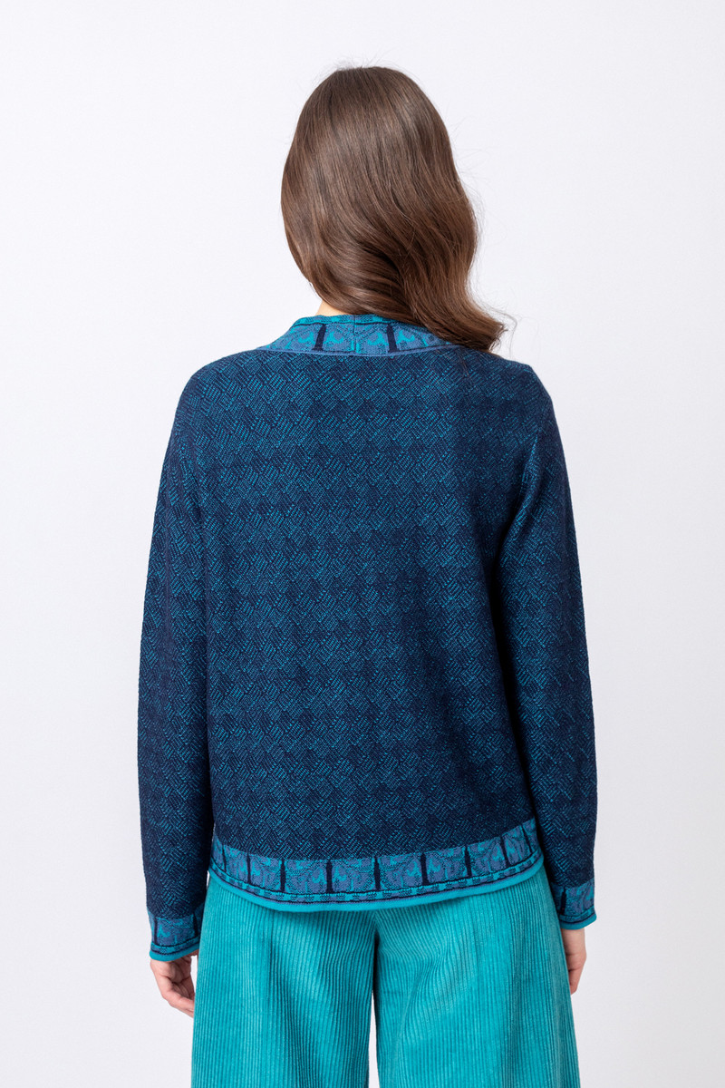 IVKO - V-Neck Cardigan Basketweave Pattern Marine