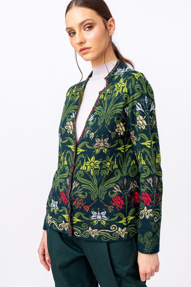 IVKO Outlet - Jacquard Jacket Grasset Floral Pattern Green