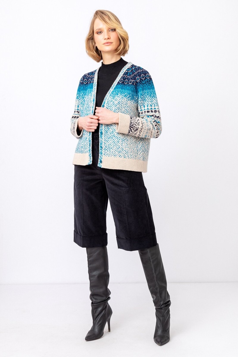 IVKO - V-Neck Jacket Geometric Pattern Off-White