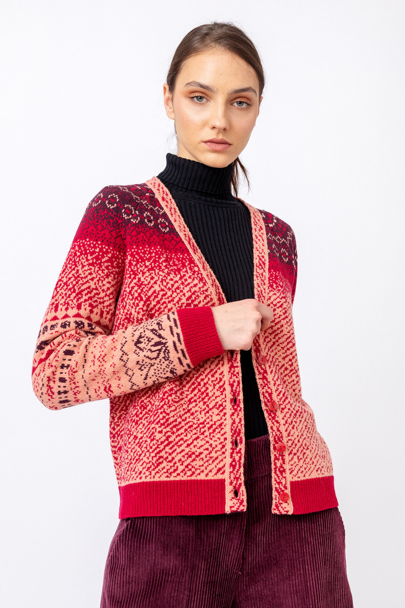 IVKO - V-Neck Jacket Geometric Pattern Rosewood