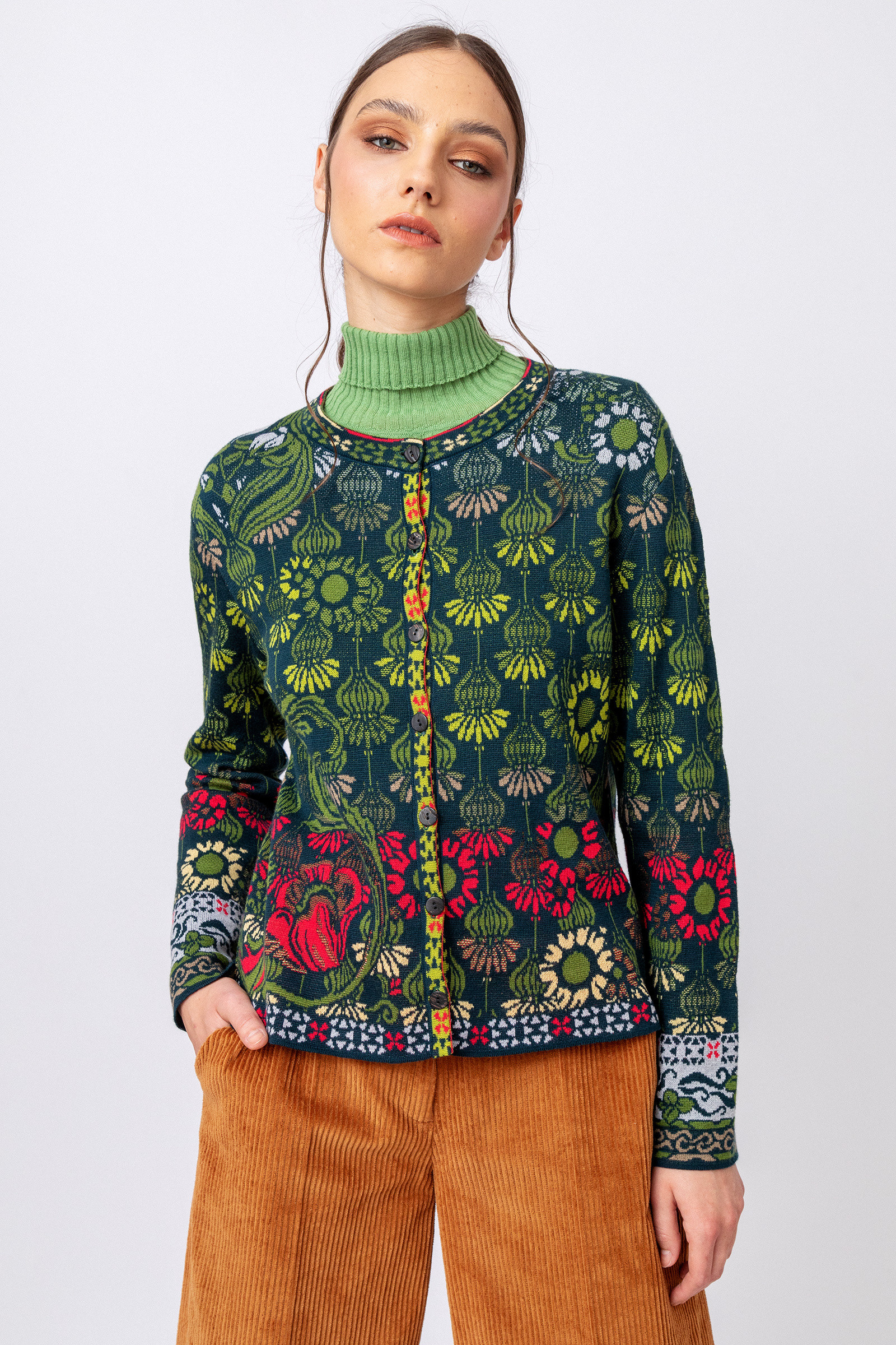 IVKO  Woman IVKO Outlet - Jacquard Cardigan Grasset Floral Pattern Green