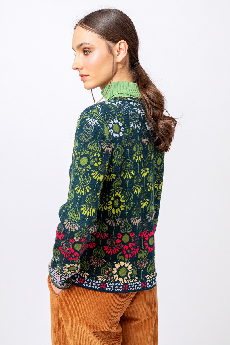 IVKO Outlet - Jacquard Cardigan Grasset Floral Pattern Green