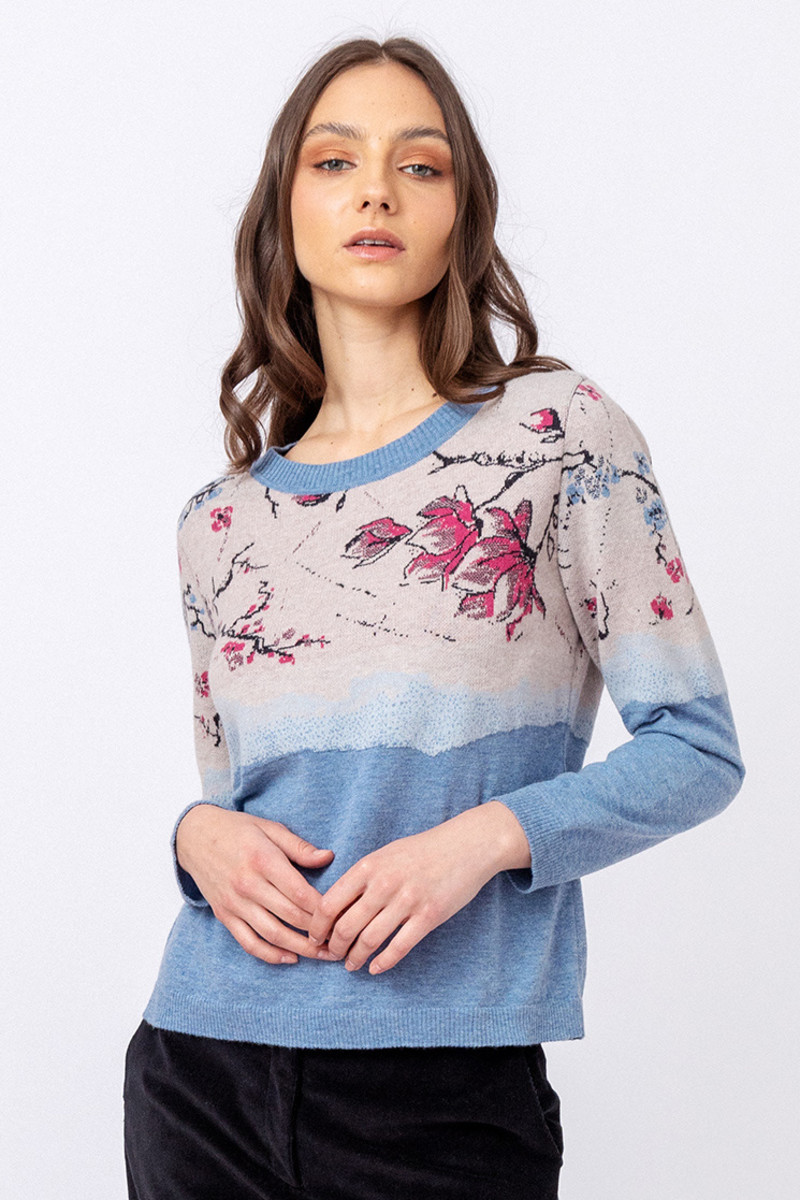 IVKO Outlet -Jacquard Pullover Cherry Blossom Pattern Sky