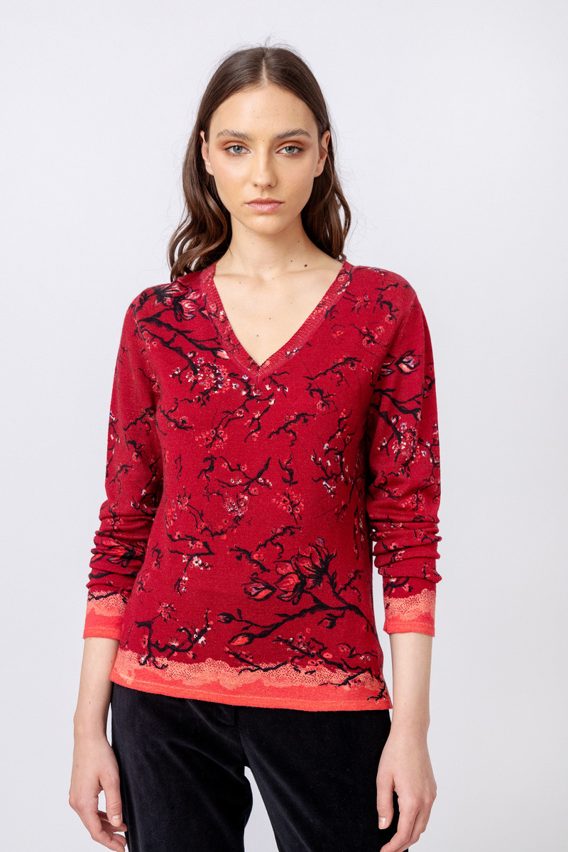 IVKO - Printed Pullover Cherry Blossom Pattern Rosewood