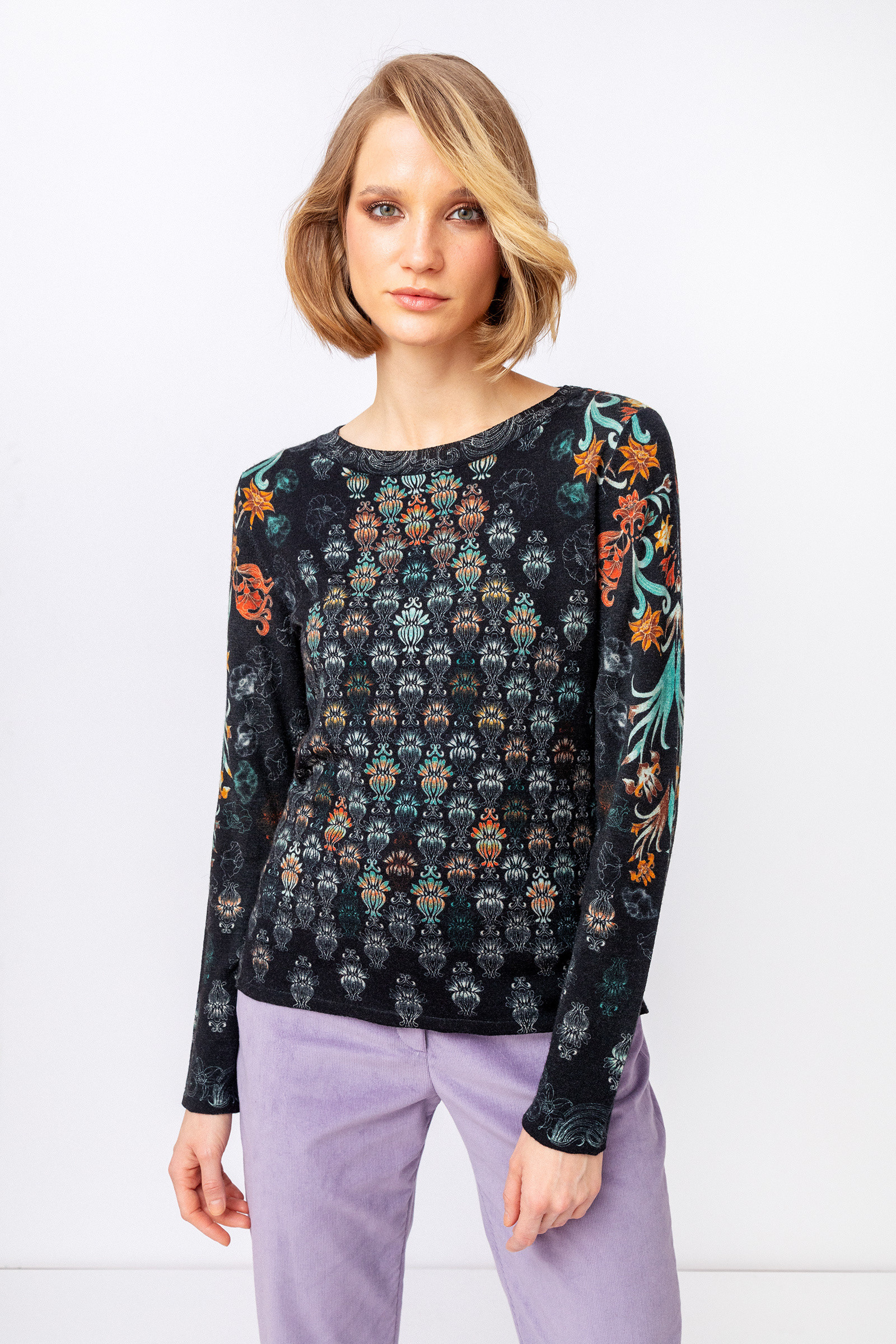 IVKO  Woman IVKO Outlet - Printed Pullover Green Grasset Floral Pattern Anthracite