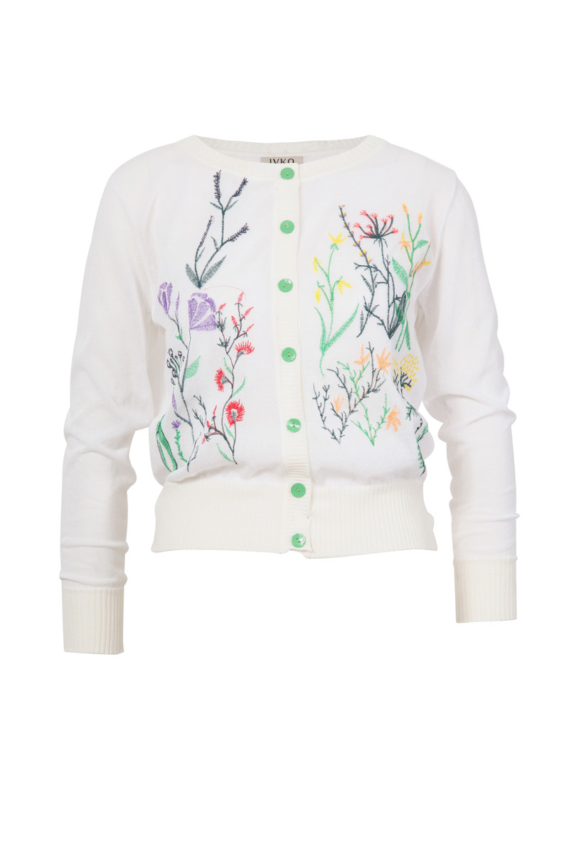 IVKO Outlet - Cardigan Floral Pattern Intarsia White