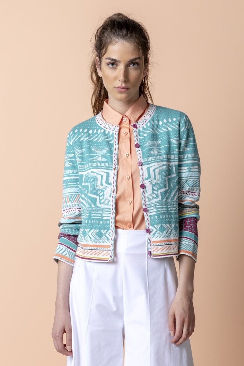 IVKO Outlet - Cardigan Geometric Print Aqua