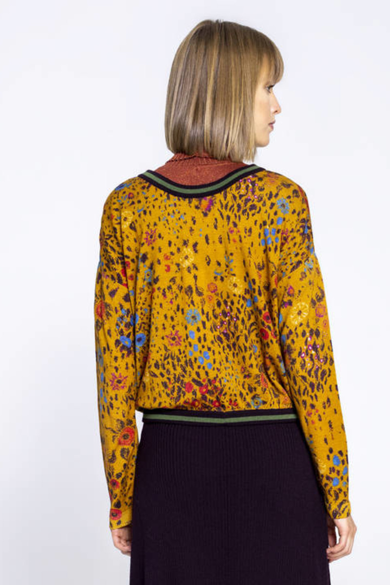 IVKO Outlet - Printed Cardigan Floral Motifs Golden Yellow