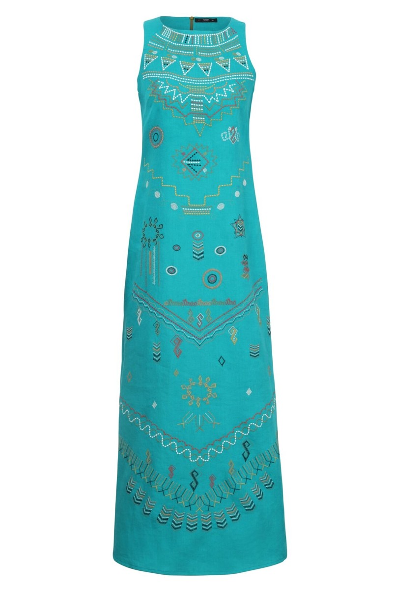 IVKO Outlet - Linen Dress with Embroidery Blue