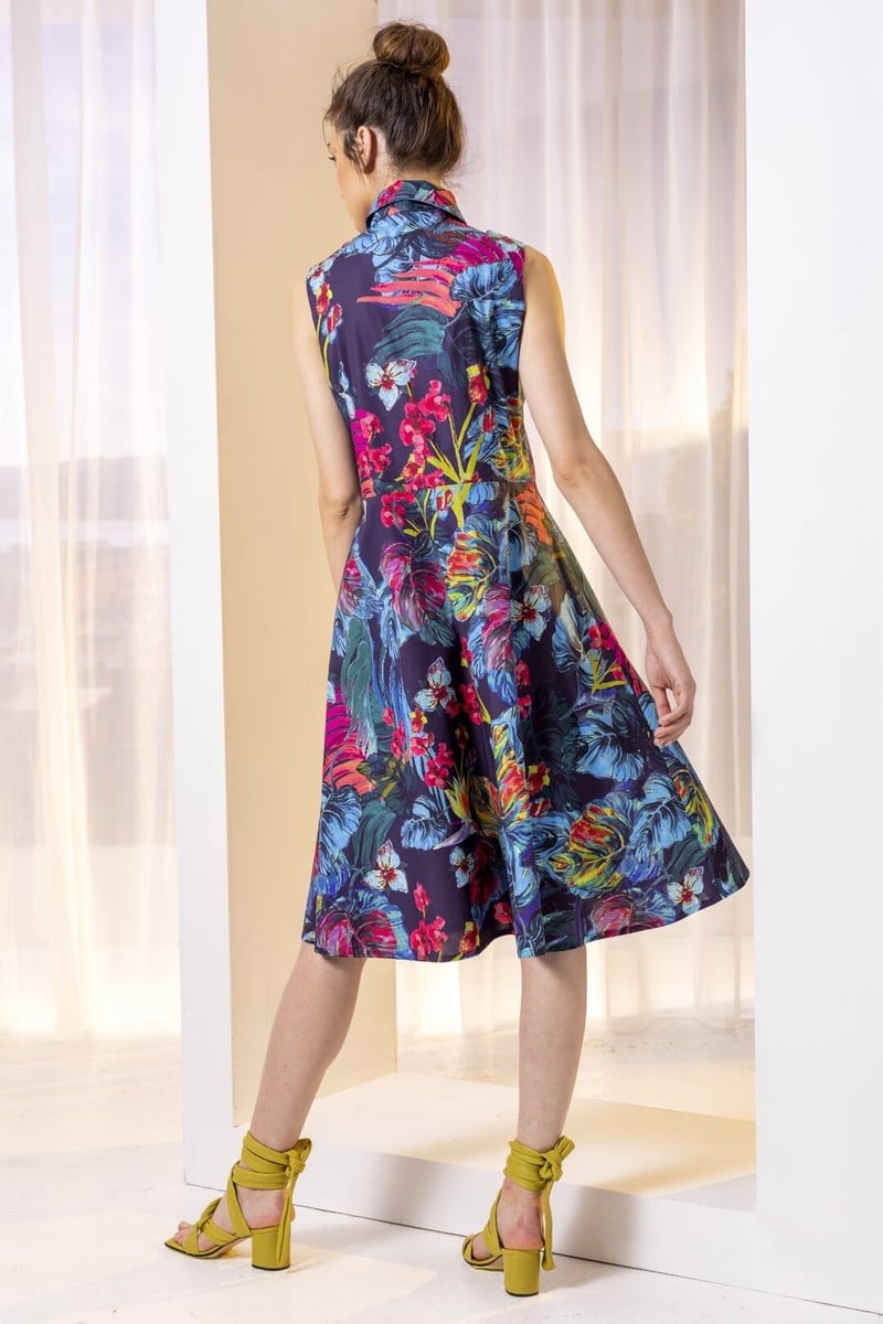 IVKO Outlet - Princess Line Dress Tropical Motif Marine