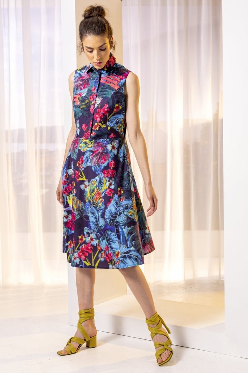 IVKO Outlet - Princess Line Dress Tropical Motif Marine