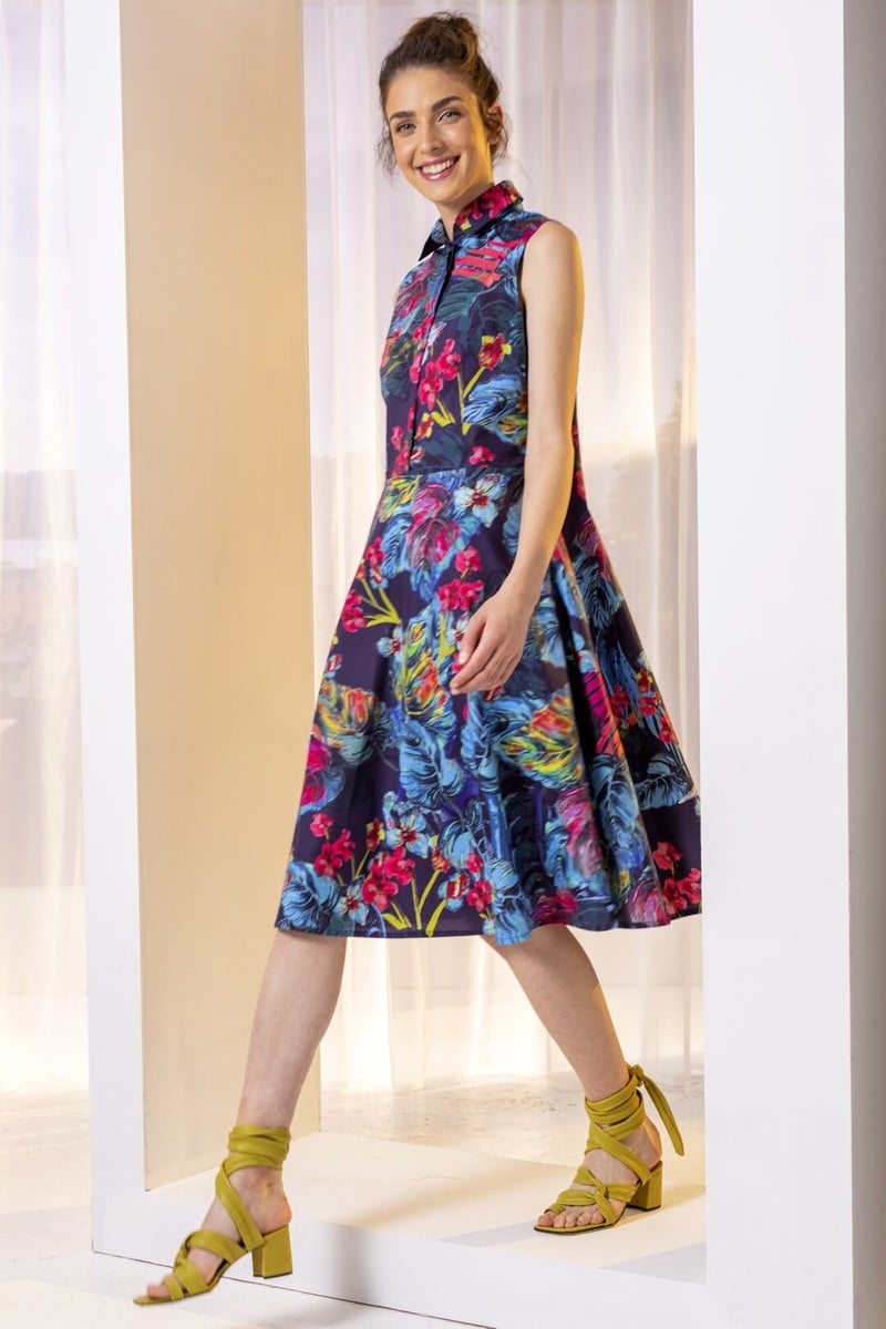 IVKO Outlet - Princess Line Dress Tropical Motif Marine