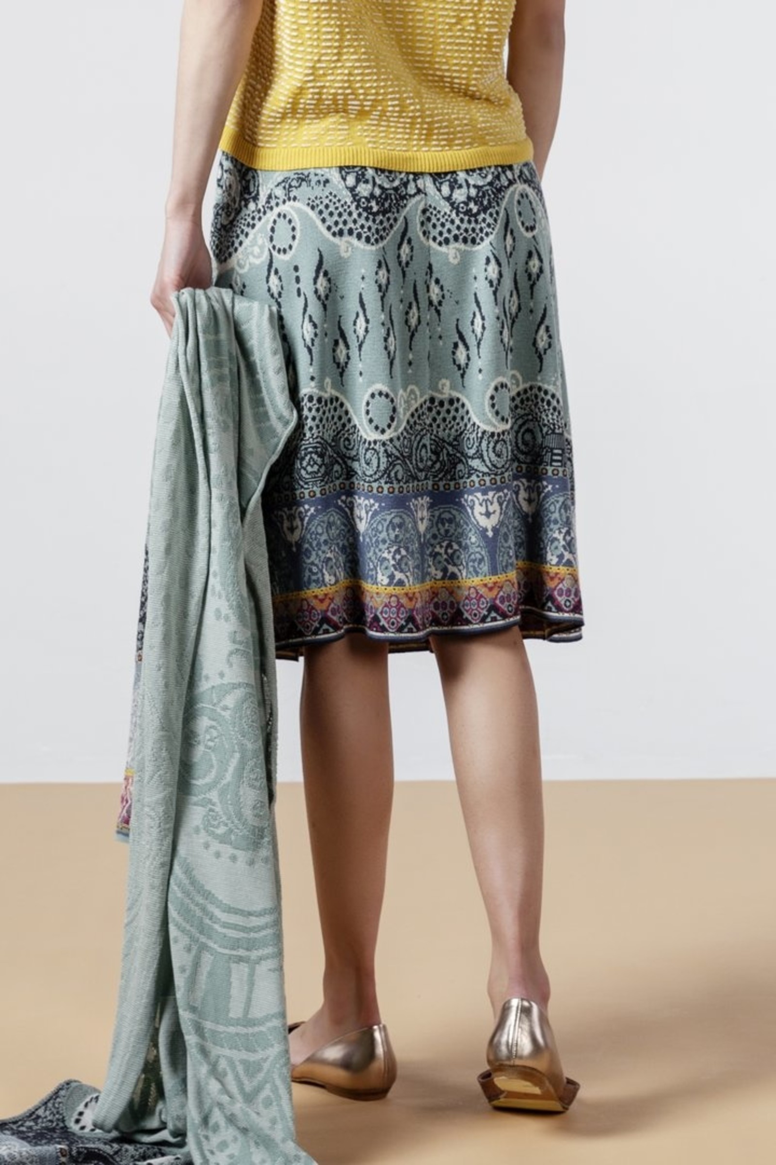 IVKO  Woman IVKO Outlet - Pleat Skirt Jacquard Pattern Aqua