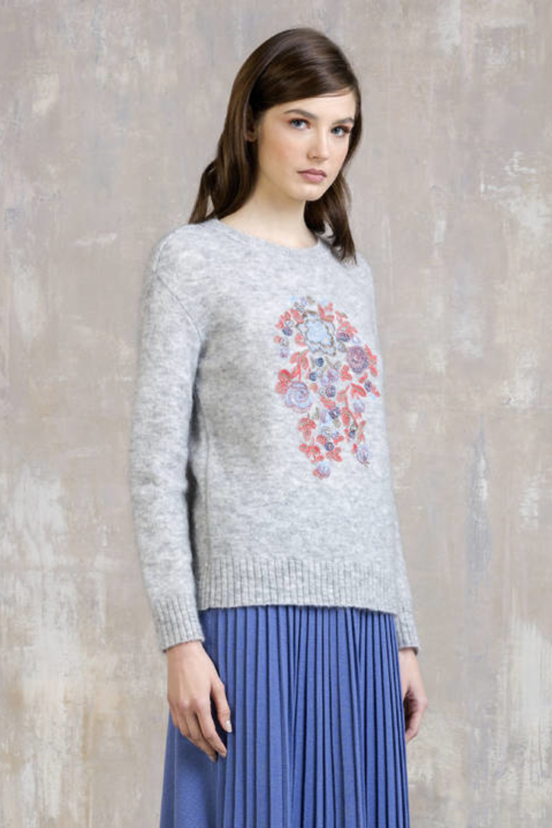 IVKO Outlet - Embroidered Pullover Floral Motifs Grey