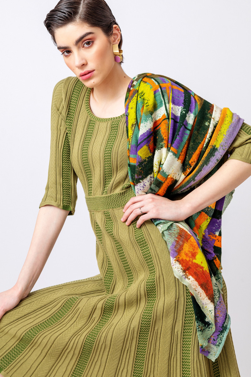 IVKO - Printed Shawl Tartan Motif Pastel Green