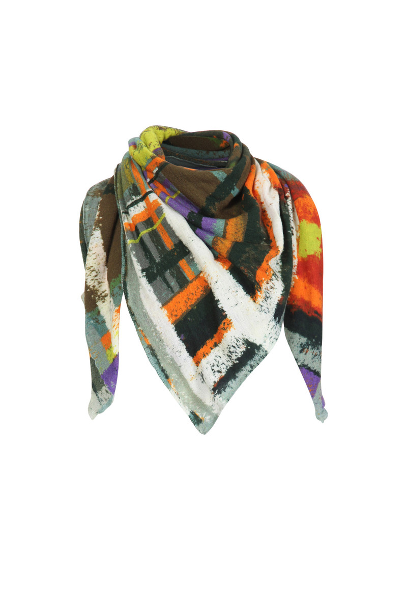 IVKO - Printed Shawl Tartan Motif Pastel Green