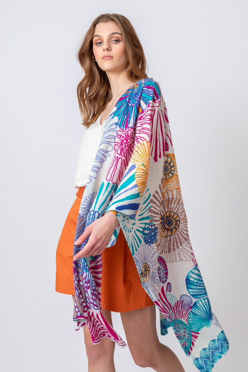 IVKO - Printed Shawl Sea Shell Motif Blue