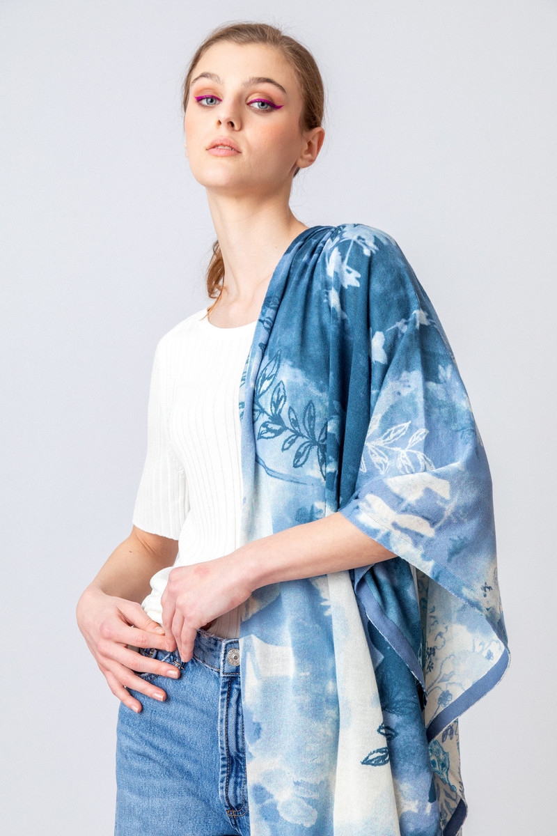 IVKO - Printed Scarf Herba Motif Stone Blue