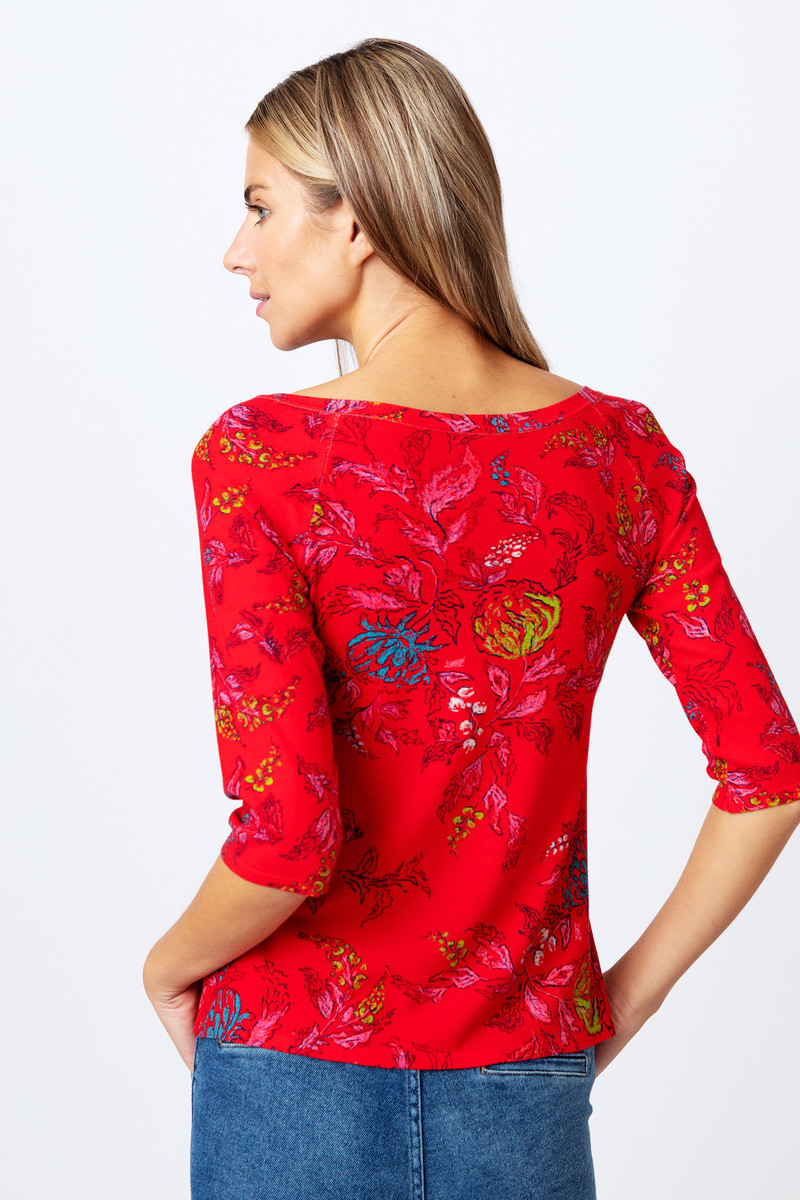 IVKO - V-Neck Pullover Floral Motif Red