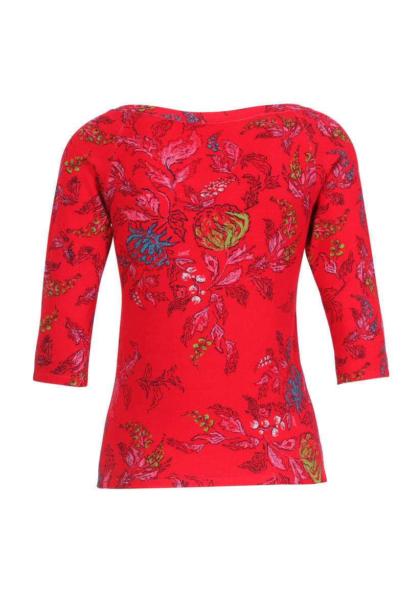 IVKO - V-Neck Pullover Floral Motif Red