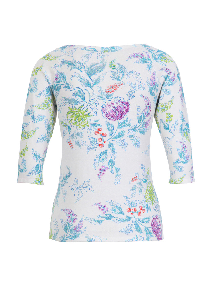 IVKO Outlet - V-Neck Pullover Floral Motif Off-White