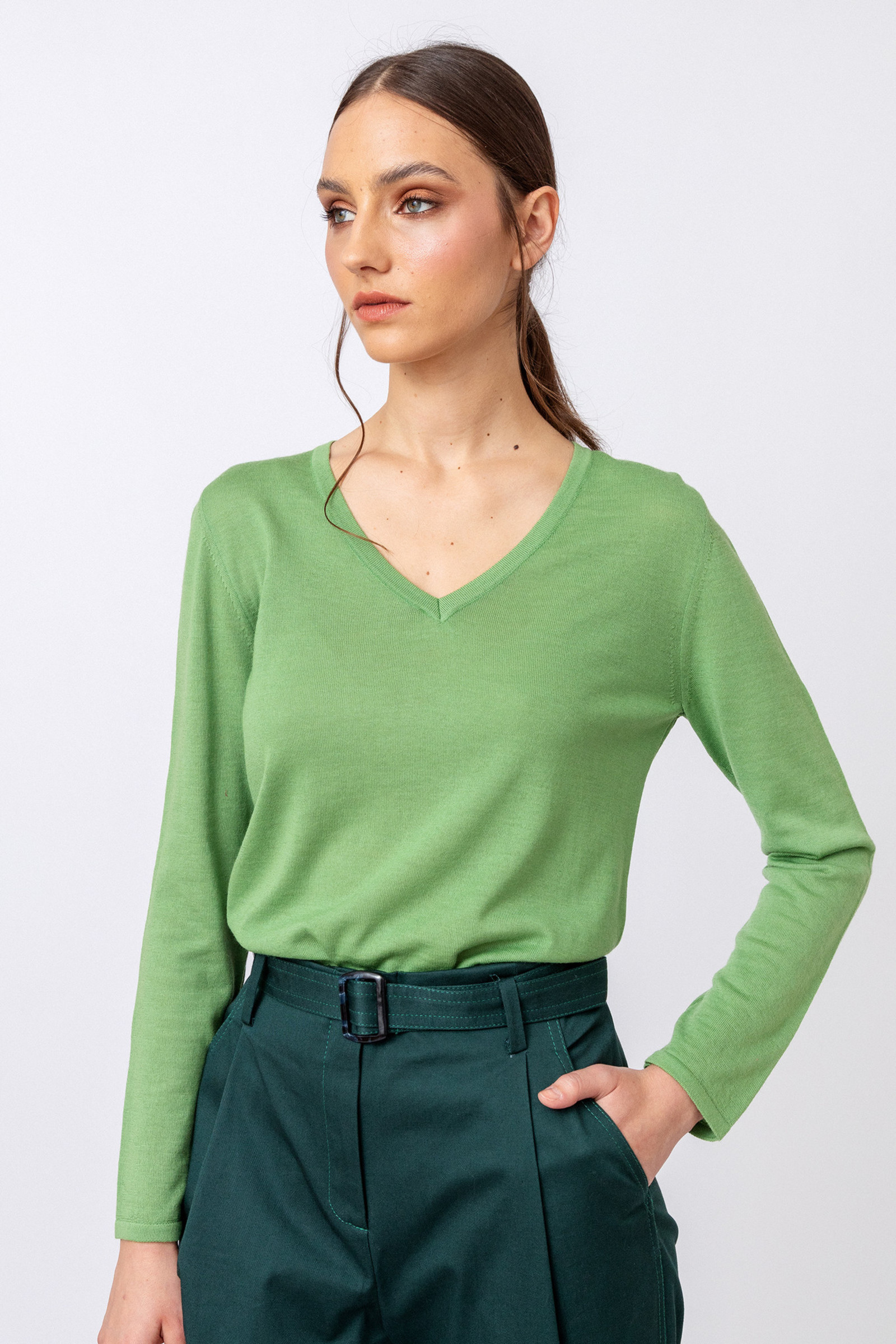 IVKO  Woman IVKO Outlet - Solid Pullover V-Neck Green