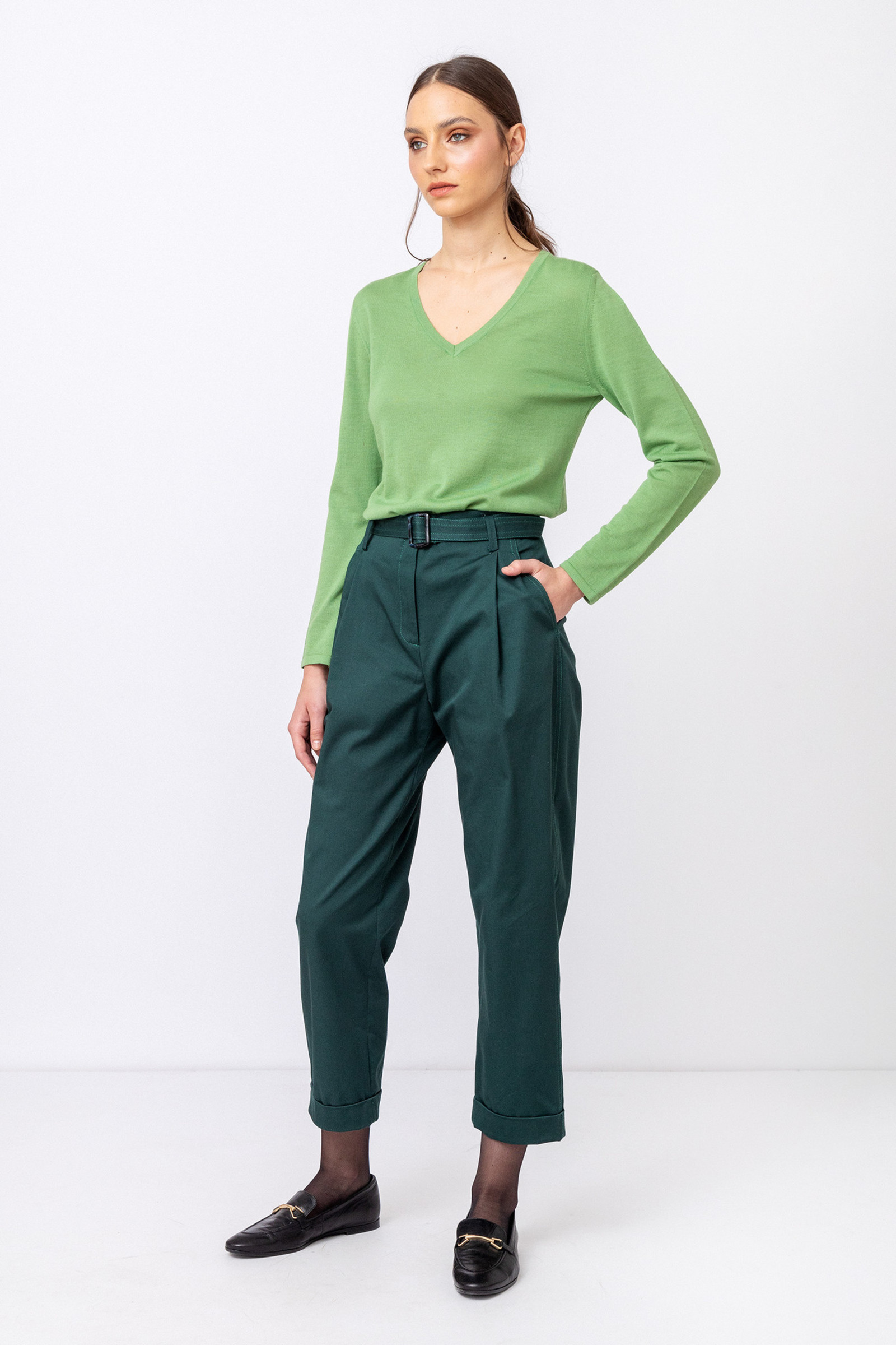 IVKO  Woman IVKO Outlet - Solid Pullover V-Neck Green