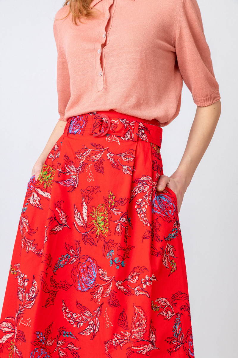 IVKO Outlet - Embroidered Skirt Floral Motif Red