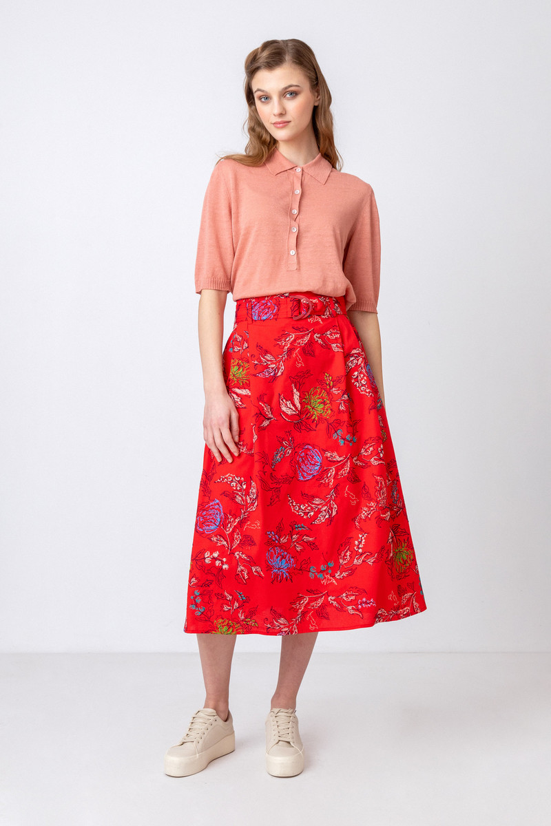 IVKO Outlet - Embroidered Skirt Floral Motif Red