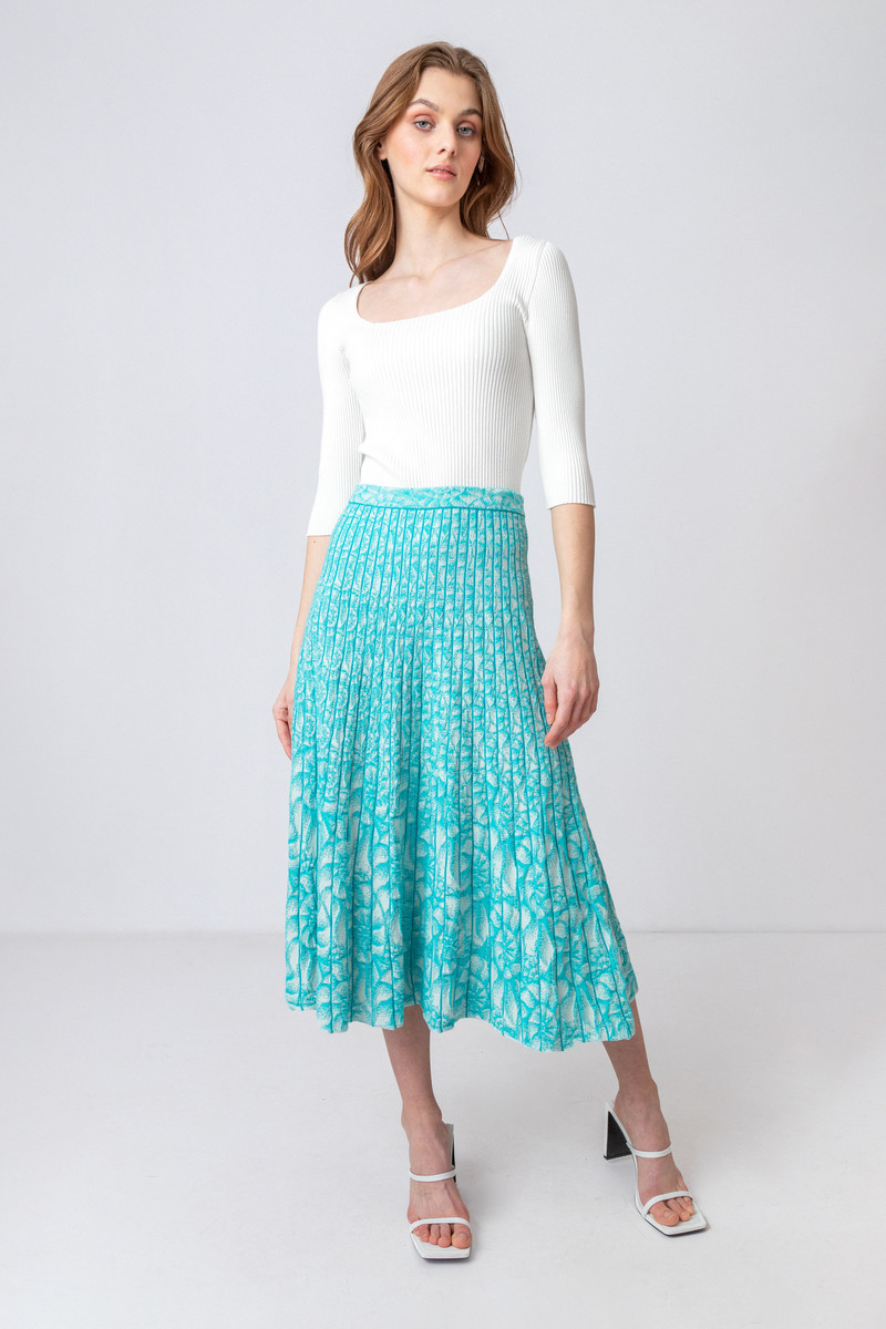 IVKO Outlet - Skirt with Pleats Sea Shell Pattern Blue