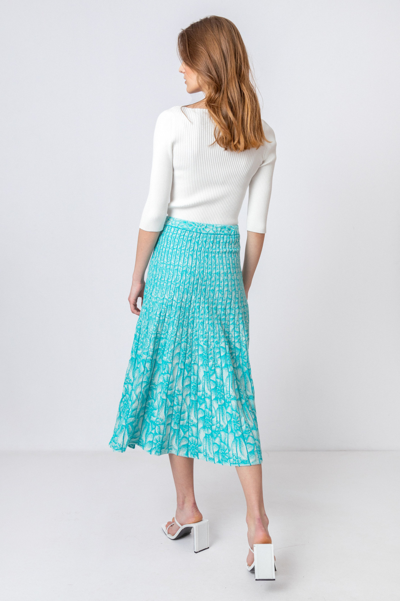 IVKO  Woman IVKO Outlet - Skirt with Pleats Sea Shell Pattern Blue