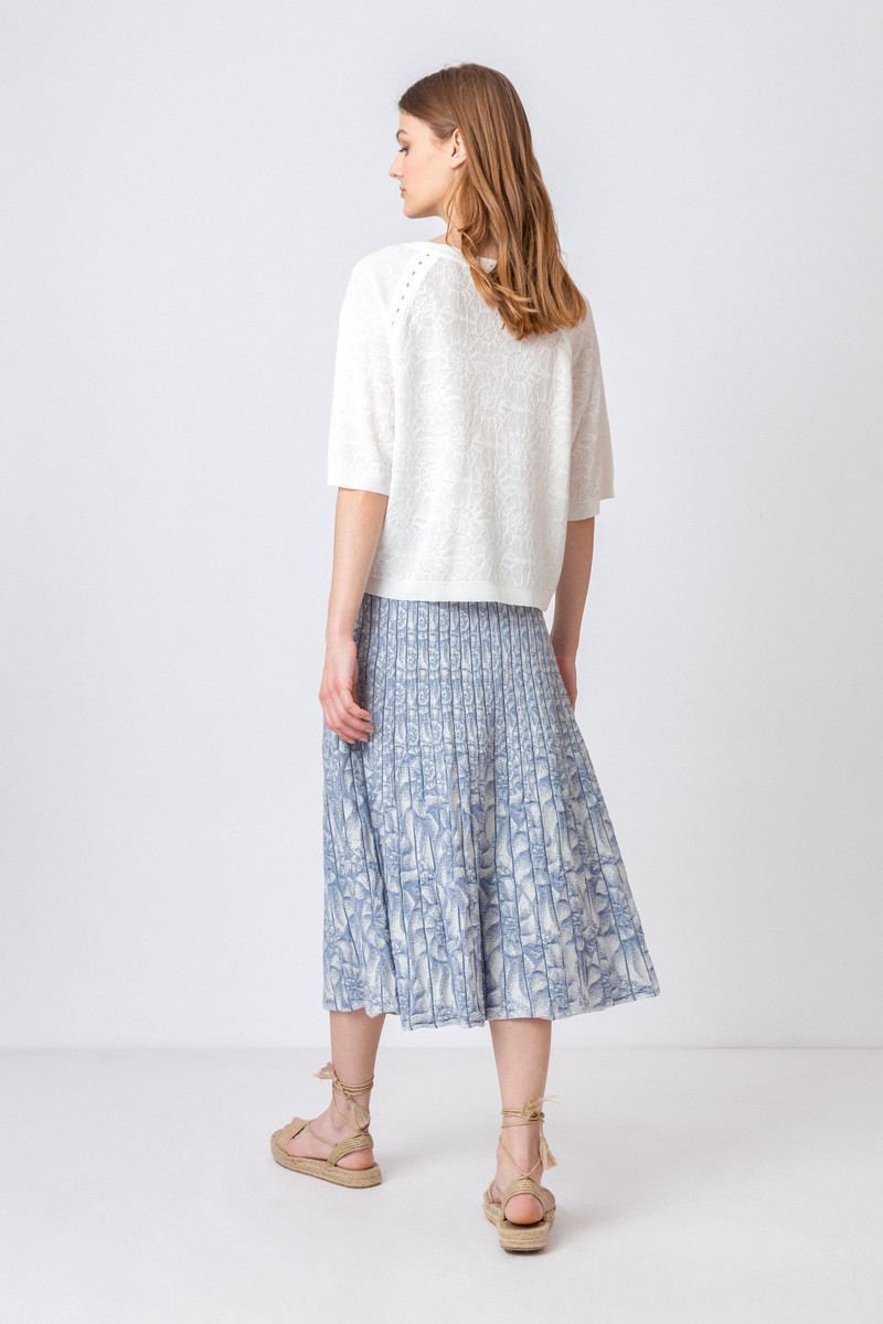 IVKO Outlet - Skirt with Pleats Sea Shell Pattern Stone Blue