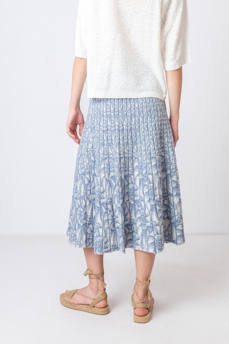 IVKO Outlet - Skirt with Pleats Sea Shell Pattern Stone Blue
