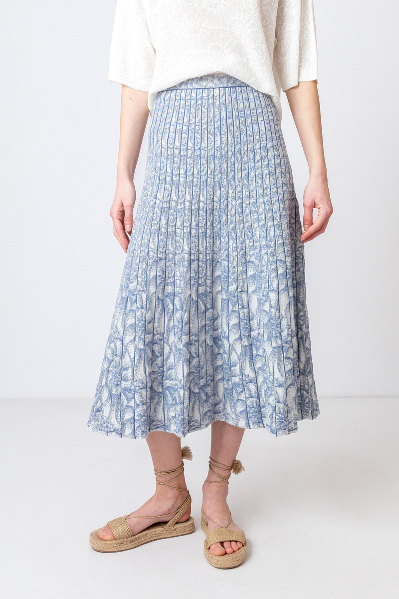 IVKO Outlet - Skirt with Pleats Sea Shell Pattern Stone Blue