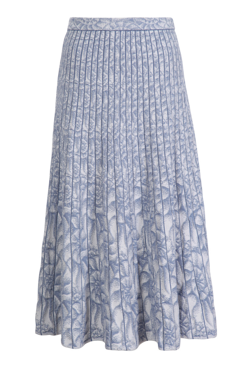 IVKO Outlet - Skirt with Pleats Sea Shell Pattern Stone Blue