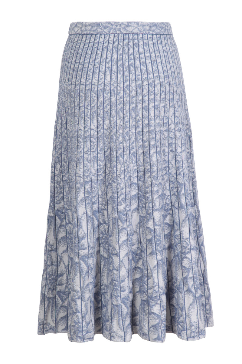 IVKO Outlet - Skirt with Pleats Sea Shell Pattern Stone Blue