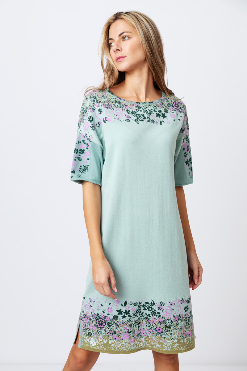 IVKO Outlet - Jacquard Dress Floral Pattern Aqua