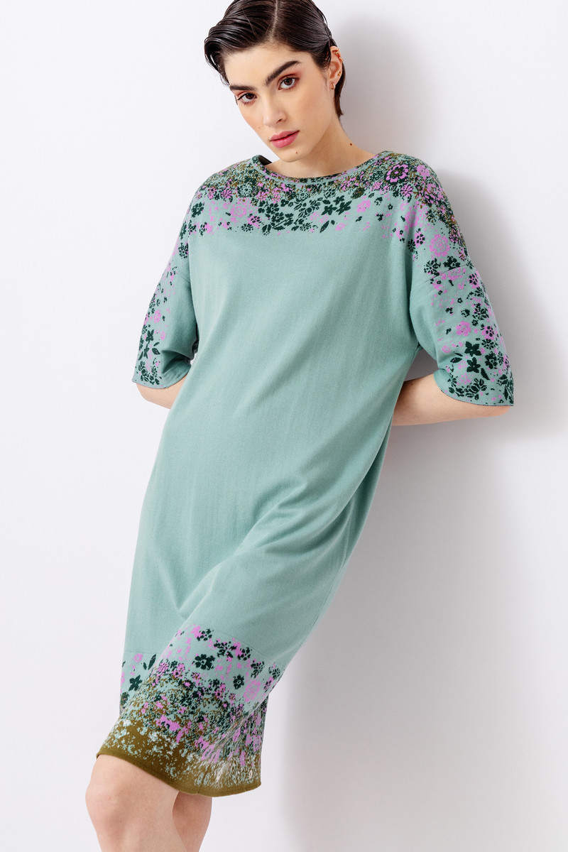 IVKO Outlet - Jacquard Dress Floral Pattern Aqua