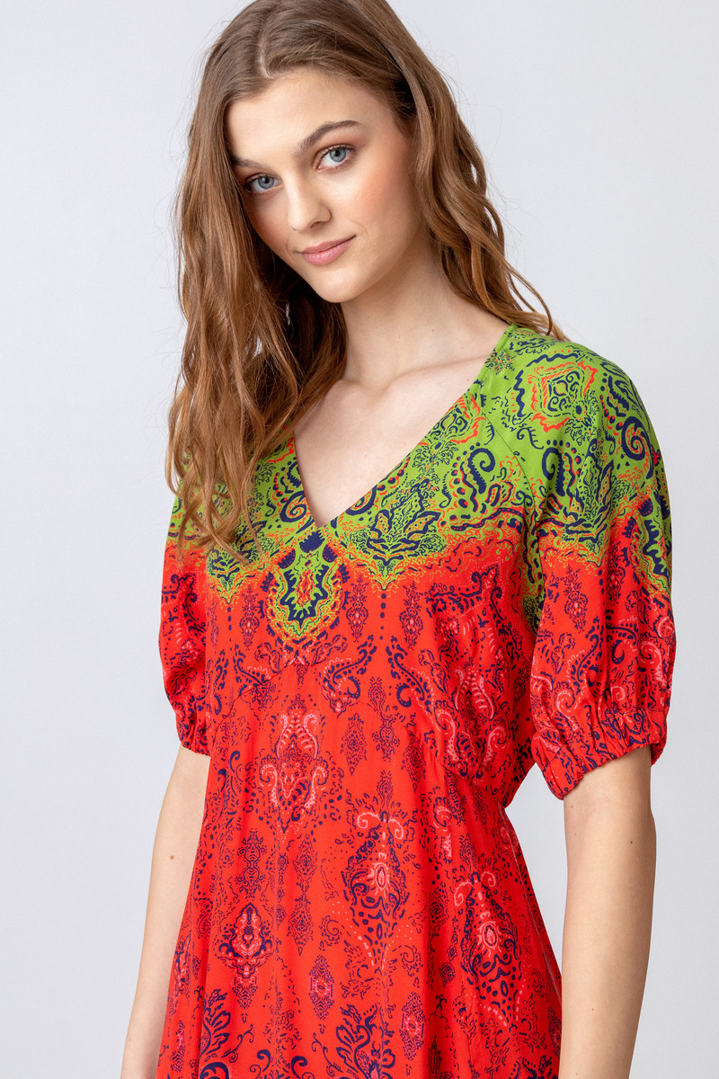 IVKO - A-Line Dress Ornament Motif Red