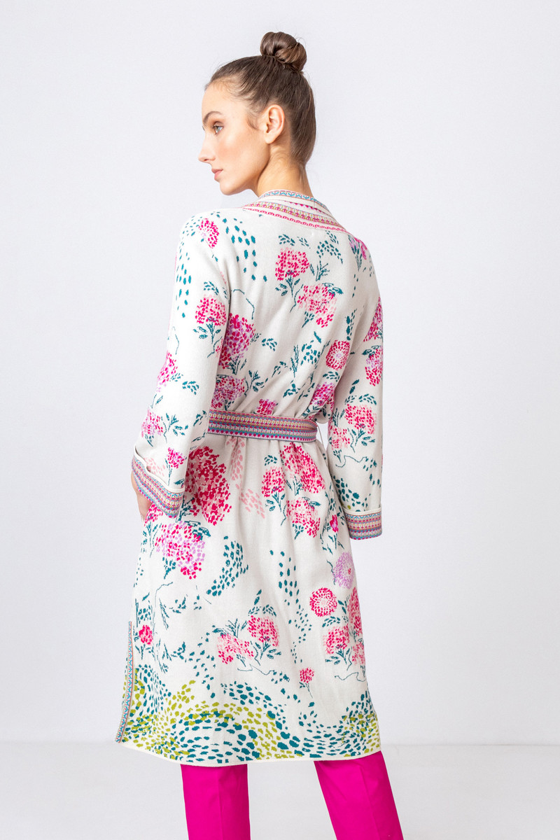 IVKO - Deep V-Neck Coat Flower Motif Off-White